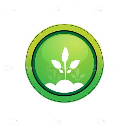 Round Green Button with Abstract Plant Icon